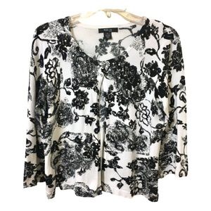 Style & Co Cardigan Sweater Floral Black/White PL